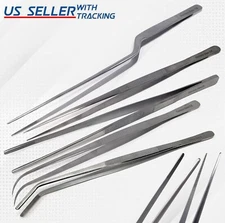 12'' 30cm Silver Stainless Steel Long Food Tongs Straight Tweezers Kitchen-PICK