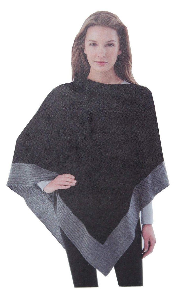 Celeste Women's Wool/Cashmere Blend Poncho Black/Flannel