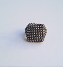 Anello Quadrato da Mignolo Pallinato in Argento925 brunito mis.regolabile