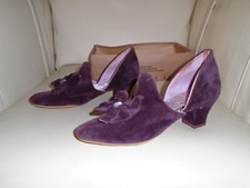 VTG ANTIQUE WOMENS 1940S SHOES BOW VELVET PUMPS BURGANDY PINK SATIN INSIDE SZ 5