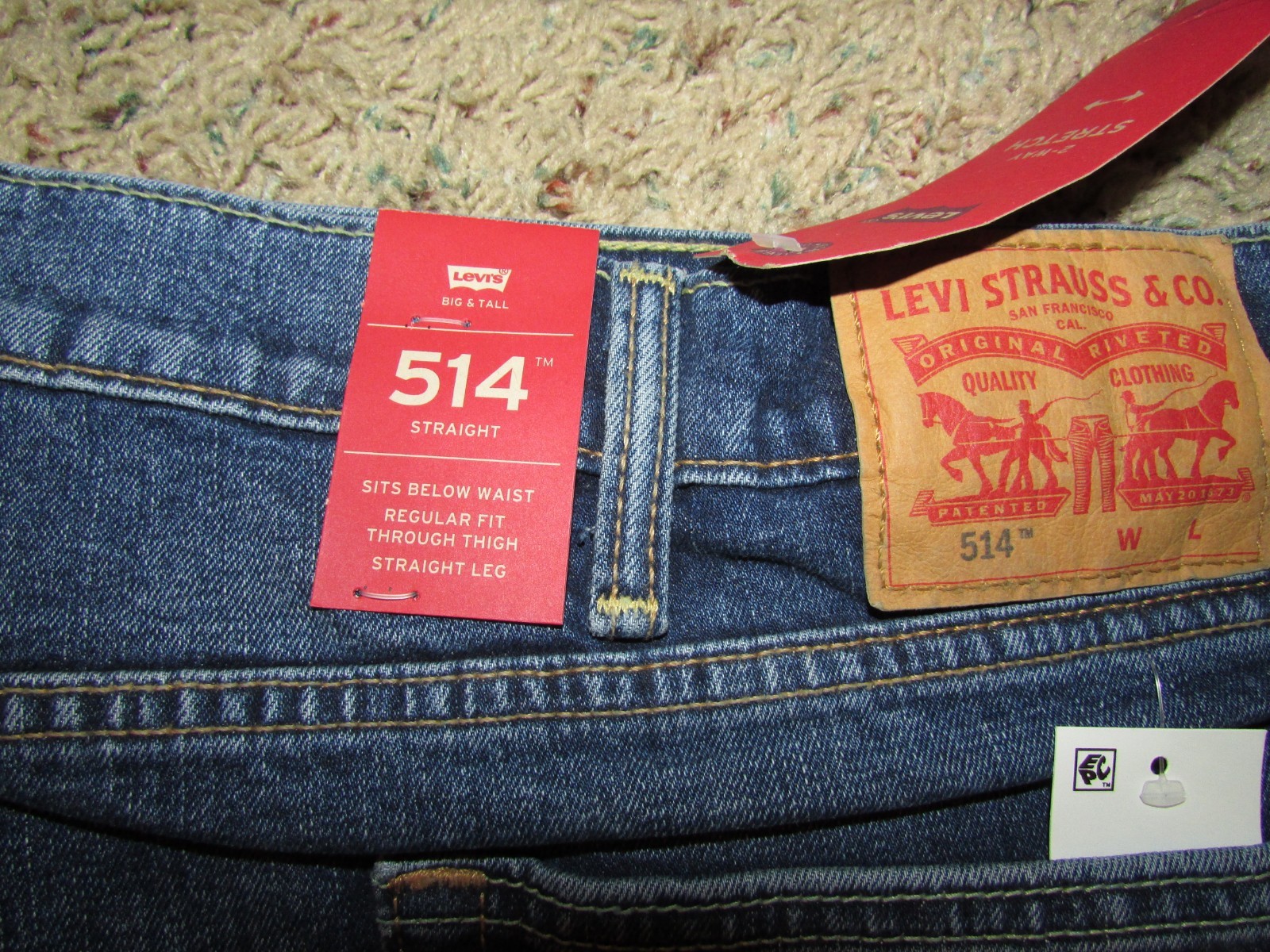 Levis 514 Straight Jeans Mens 50x34 Big 
