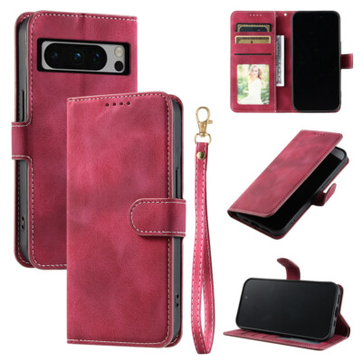 For Google Pixel 8 7 Pro 8A 7A 6A Leather Wallet Card Case Flip Cover With Strap