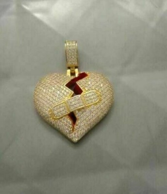 3Ct Round Cut Simulated Diamond Broken Heart Pendant 14K Yellow Gold Plated
