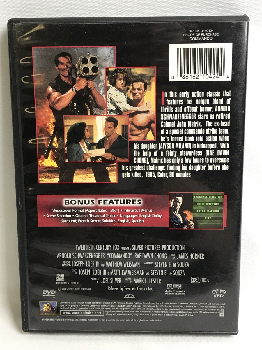 Commando (DVD, 1999) Arnold Schwarzenegger - R rated 90 min