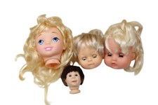 Lot 4 Doll Heads Vinyl Plastic Creepy Scary Parts 92862
