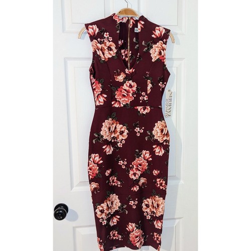 Almost Famous Floral Bodycon Dress Mock Neck Sleeveless Party Small NWT