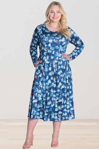 24 Seven Comfort Apparel Midi Dress With Pockets Long Sleeve Plus Size Size 1X