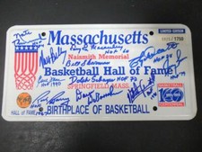 (11) Basketball Hall Of Famers Multi-Signed License Plate Auto PSA/DNA AI00795