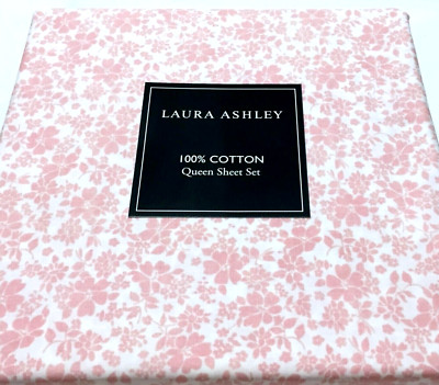 Queen Pink Comfy Crisp & Cool Cotton Percale Sheet Set Laura Ashley Candice