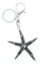 Rhinestone Bling Starfish Ocean Nautical Gold Tone Key Chain Fob Purse Charm