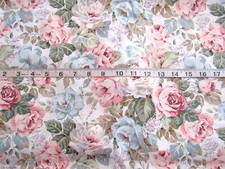 1 7/8 yd Cotton Cotton/Poly  Fabric White with Flowers in Pinks  Blues