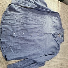 Ted Baker Shirt Mens XL Blue Herringbone Twill Long Sleeve Button Front Casual