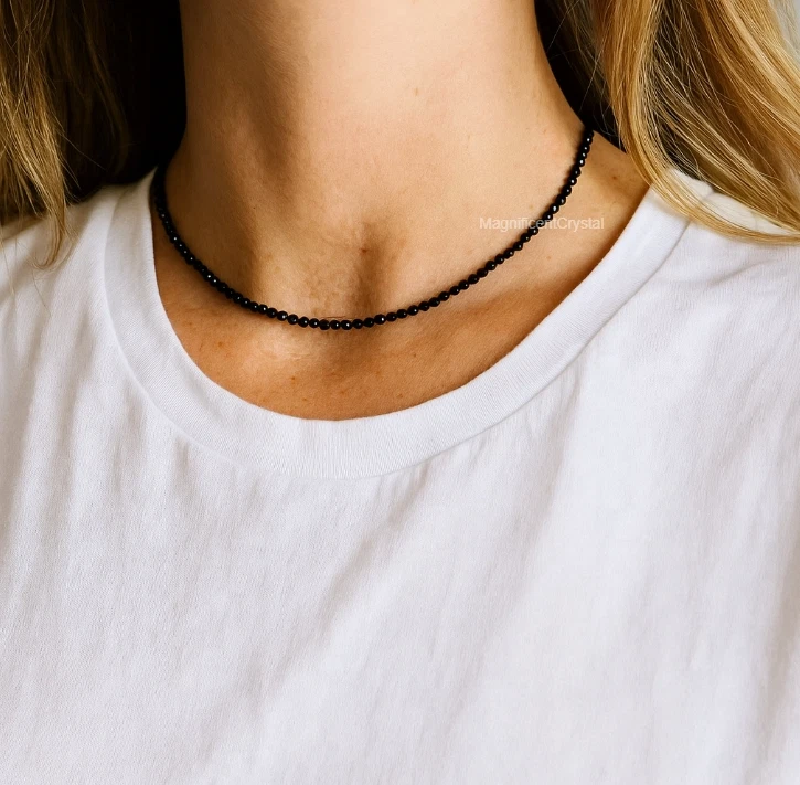 Gargantilla de obsidiana negra natural collar con cuentas regalos energéticos curación mujeres joyas Foto 2 de 4