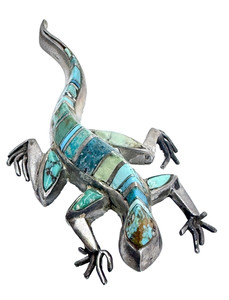 Sterling Silver Lizard Turquoise Brooch by D Romero