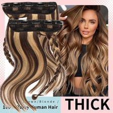 100 THICK One Piece Clip In 9A Remy Human Remi Hair Extensions Full Head 22"24"