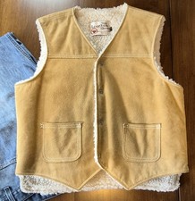 Vintage Tan Suede Sherpa Vest L Sears Leather Shop Western Boho Ranchwear Sz 45