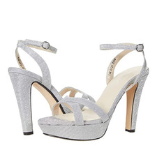 Touch Ups Elena Sandal Womens 5 Silver Glitter Ankle Strap Stiletto Heel ZAP1045