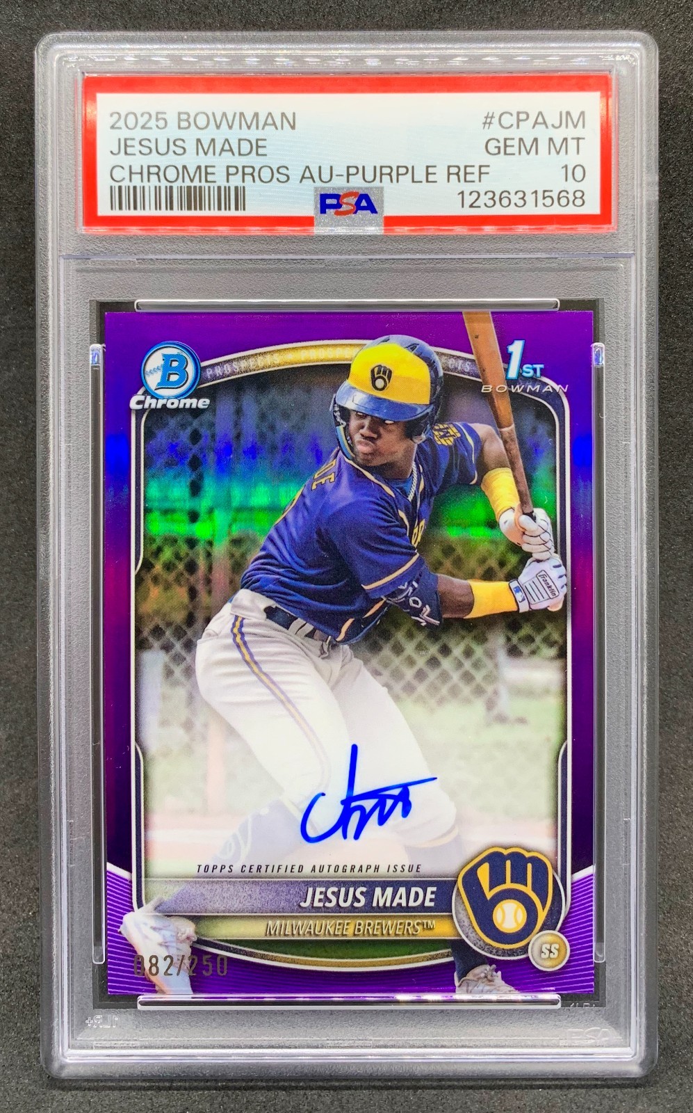 2025 Bowman Chrome JESUS MADE Purple Refractor 1st Auto SP /250 Gem Mint PSA 10