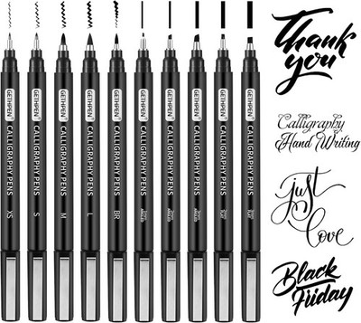 Calligraphy Pen, 10 Size Calligraphy Pens for Writing,Calligraphy markers, Brush