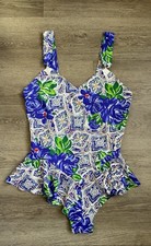 Sz M VINTAGE Lingerie Bodysuit Teddy Ruffled Flounce Floral Satin Chemise 1 Pc