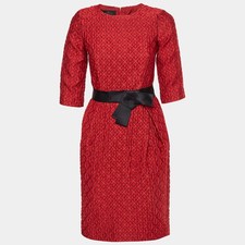 CH Carolina Herrera Red Floral Jacquard Belted Mini Dress S