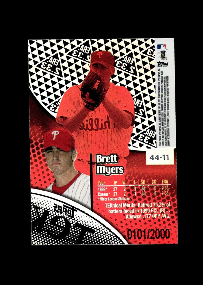 2000 Topps Tek Pattern 11 #44-11 Brett Myers Philadelphia Phillies #/2000! - Image 2 of 2