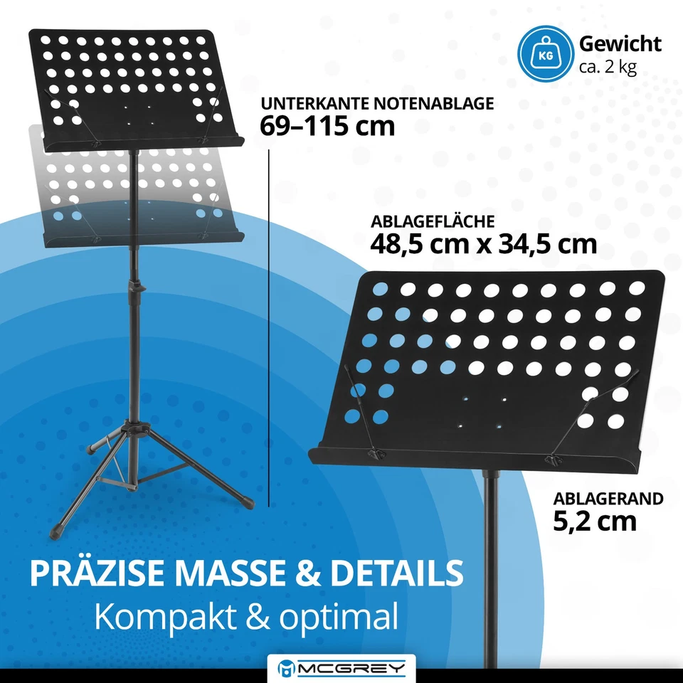 Spartito musicale leggio per orchestra treppiede per spartiti metallo lamiera forata stabile nero - Immagine 3 di 4