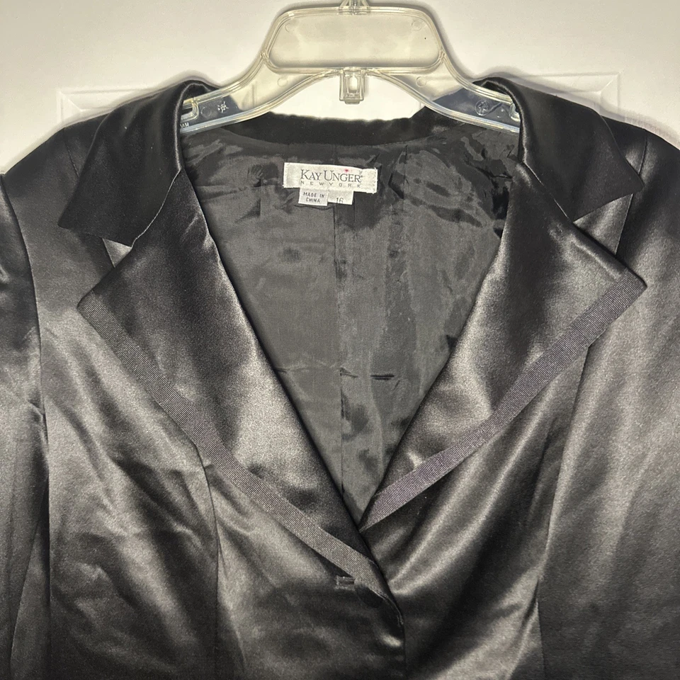 Chaqueta de manga larga Kay Unger negra para mujer de seda con 3 botones solapa con muescas talla 16 Foto 2 de 4