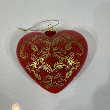 Li Bien Heart 2003 Ornament, Painted Glass Red & Gold Heart