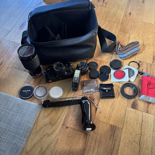 Canon A-1 Camera Kit w Vivitar  70-210 mm 1:3.5, 28mm 1:2.8, Vivitar 253 & More!