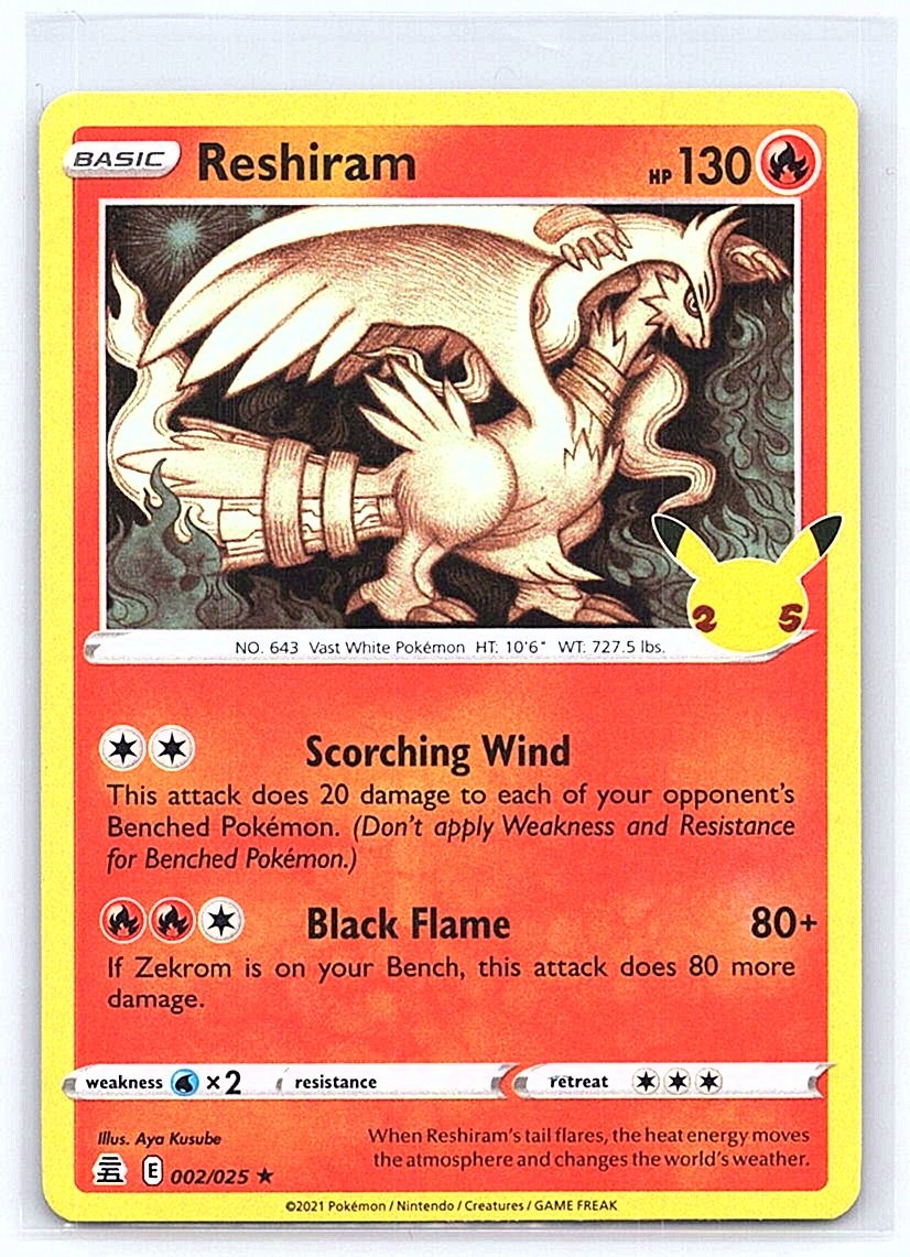 RESHIRAM 002/025 HOLO CELEBRATIONS POKEMON TCG CARD