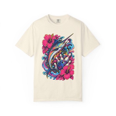 Psychedelic Hibiscus Bowling Swordfish T-Shirt Graphic