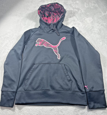 Puma Womens M  Hoodie Black Pink Puma Logo Front Pocket