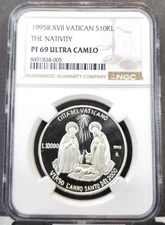 1995 VATICAN SILVER 10000 LIRE THE NATIVITY NGC PF 69 ULTRA CAMEO RARE GEM PROOF