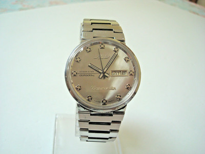 MIDO COMMANDER MENS AUTOMATIC WATCH DAY DATE QUICK SET 5X Signed MIDO BAND RUNS