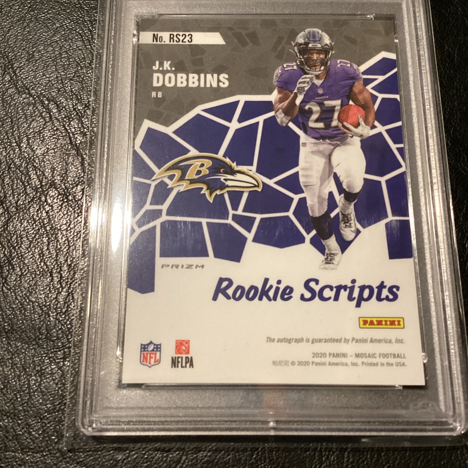 2020 Panini Mosaic J.K. Dobbins Rookie Scripts PSA 9 Mosaic Auto #RS23 Ravens MT view 5