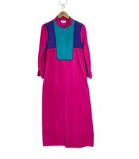 Vintage Vassarette Magenta Pink Teal Colorblock Velour Housecoat Robe Medium