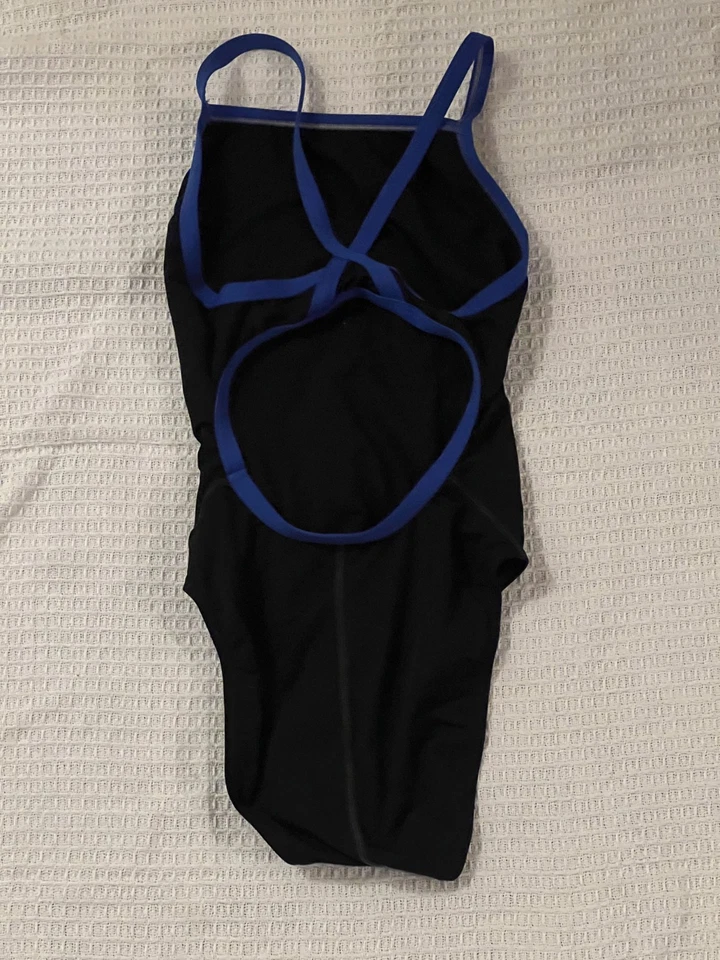 speedo Mujer Negro Con Ribete Azul Traje De Baño Una Pieza Talla 30/Pequeño Foto 2 de 2