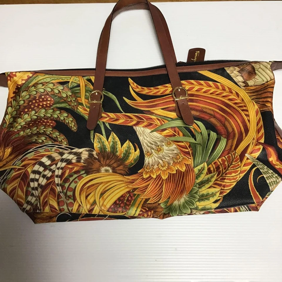 Salvatore Ferragamo Bolso de Hombro Cuero PVC Auténtico Botánico 123987 Foto 2 de 4