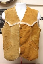 Vintage 90s Levi's Suede Leather Sherpa Lined Snap Button Western Vest Sz Medium