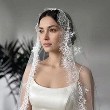 Handmade Spanish Chantilly Lace Mantilla Cathedral Chapel Wedding Veil With