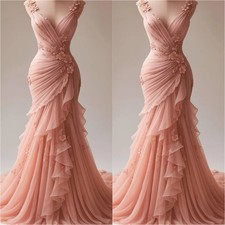 LORIE Modest Crepe Evening Dress Flower Shoulder Flowy Princess Prom Dresses