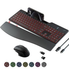 Wireless Keyboard Mouse Combo, Full Size Ergonomic Keyboard with Backlit, Wri...