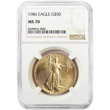 1986 $50 American Gold Eagle 1 oz NGC MS70 Brown Label 5595.00 per troy oz