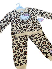 Hello Kitty Girls Leopard Print 2-Piece Outfit Sweatshirt Jogger Set Kids