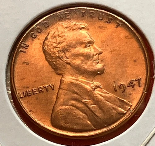 1947-P Lincoln Wheat Cent Penny GEM RED BU From an Original Bank Roll