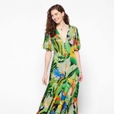 Farm Rio Vintage Toucans Button Down Maxi Dress L | Tropical