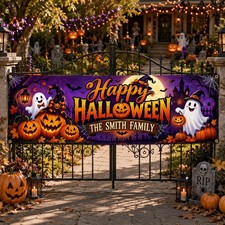 Personalized Happy Halloween Banner, Custom Family Outdoor Decor