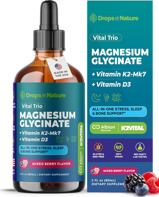 Magnesium Glycinate, Vitamin K2 & D3 Supplement   Vegan, GMO-Free   VIT D MK7 K2
