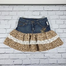 Vintage Cheetah Girls Denim Animal Print Lace Skirt Size 10